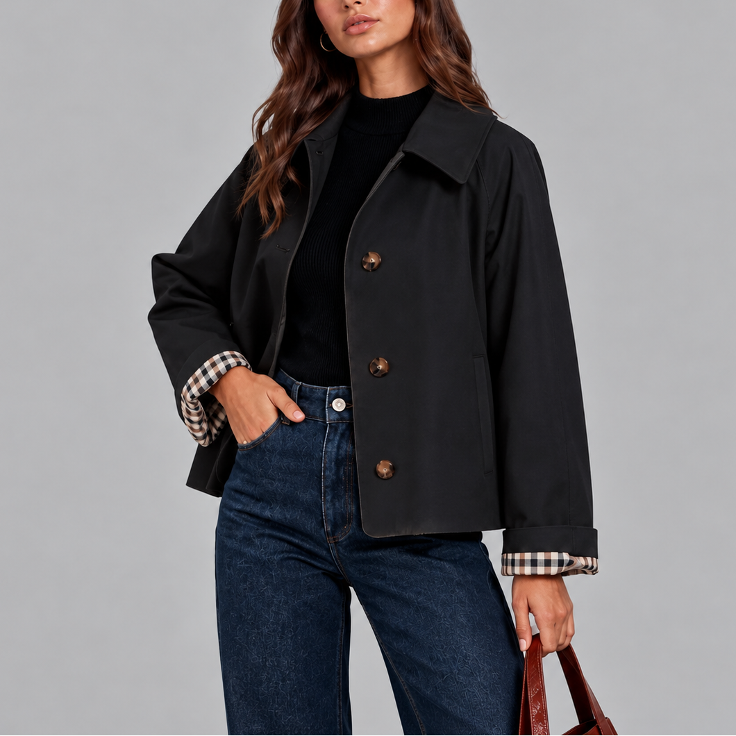 Giacca Trench Donna Corta con Fodera Scozzese