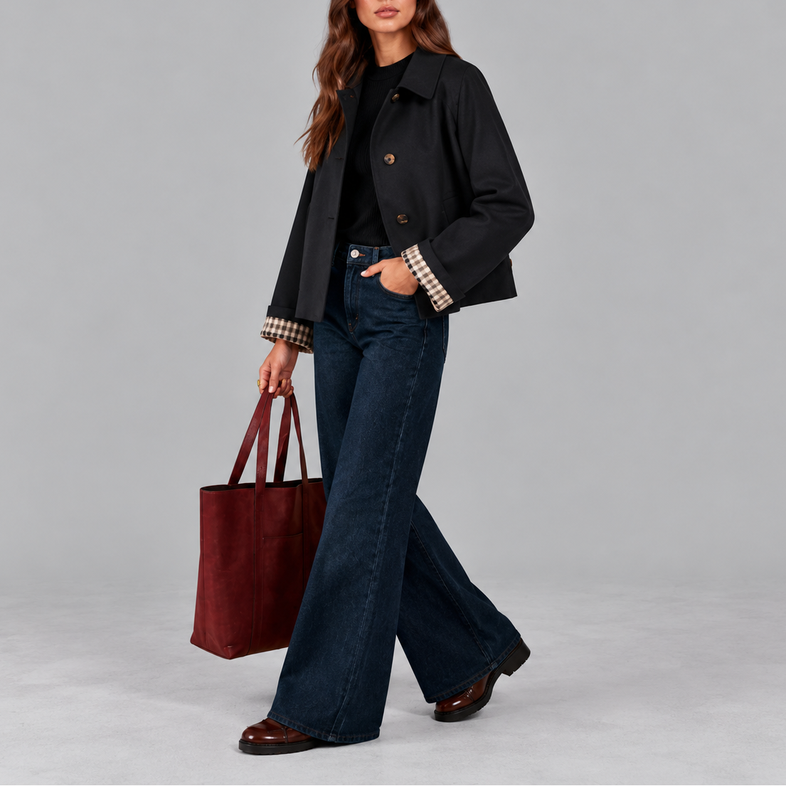 Giacca Trench Donna Corta con Fodera Scozzese