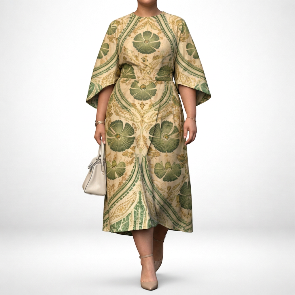 Abito Midi Donna Floreale Vintage con Vita Sagomata