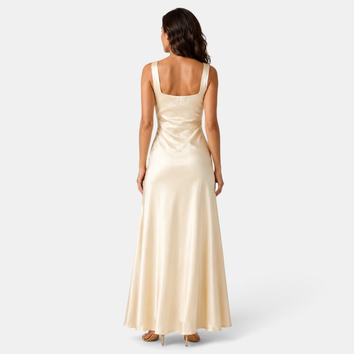 Abito Lungo da Cerimonia Donna Scollo Quadrato Beige