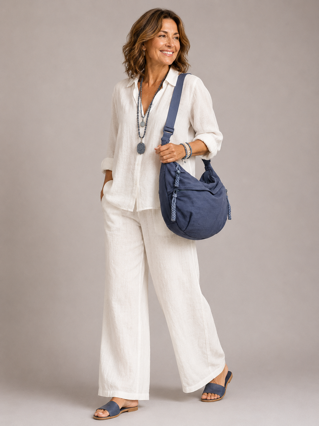 Borsa Tracolla Donna in Nylon con Tasche Multiple
