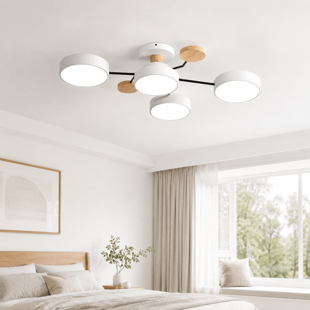 Lampada da Soffitto LED Rotonda Design Minimalista in Ferro e Legno