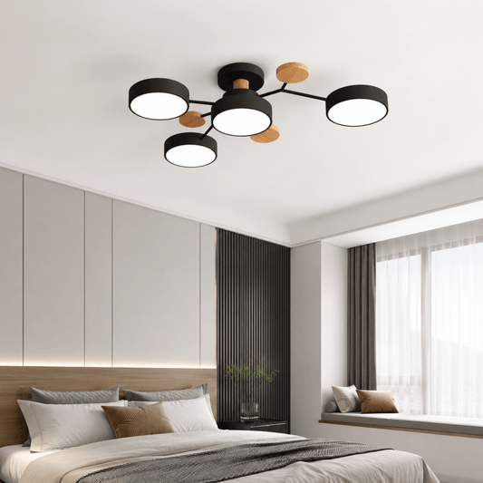 Lampada da Soffitto LED Rotonda Design Minimalista in Ferro e Legno