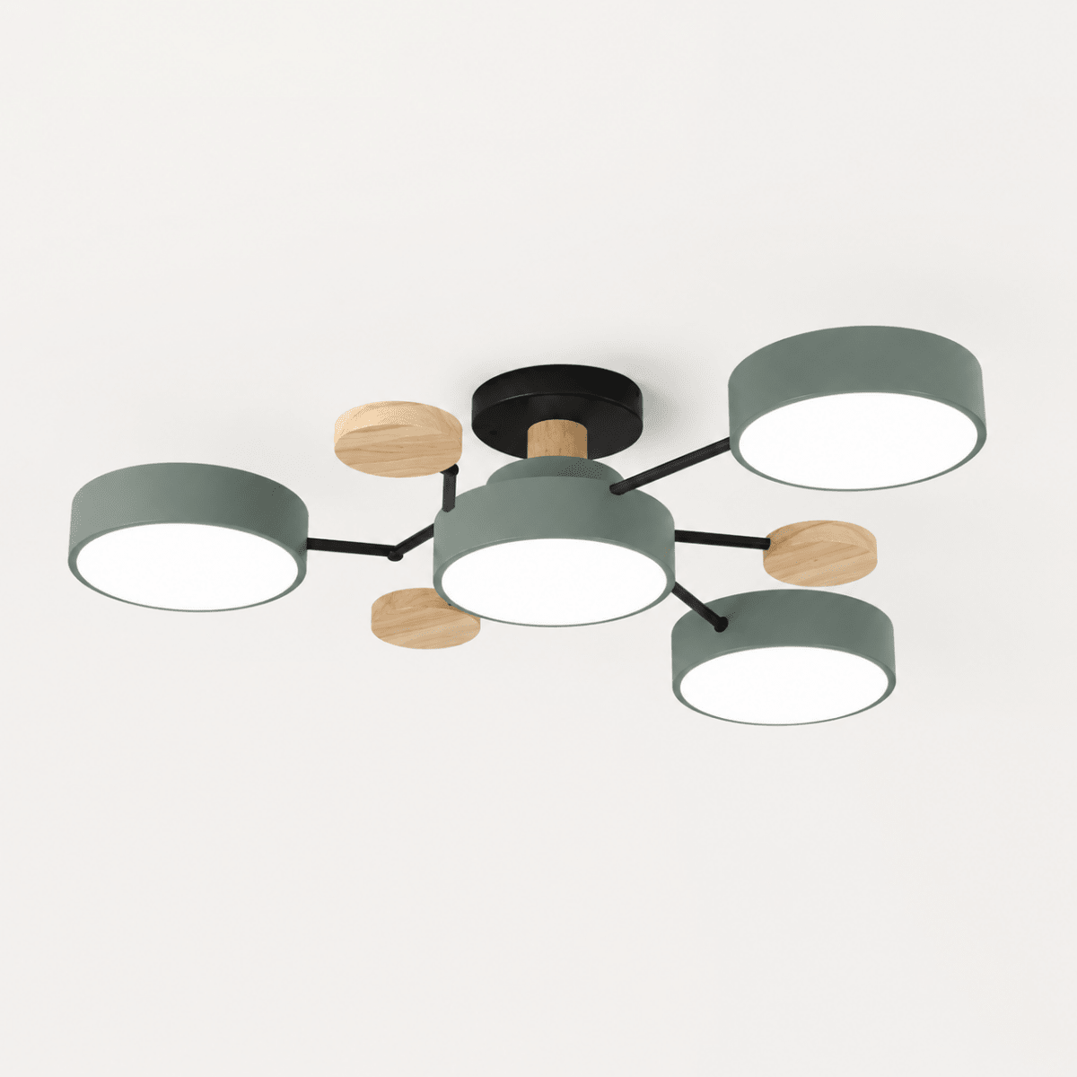 Lampada da Soffitto LED Rotonda Design Minimalista in Ferro e Legno