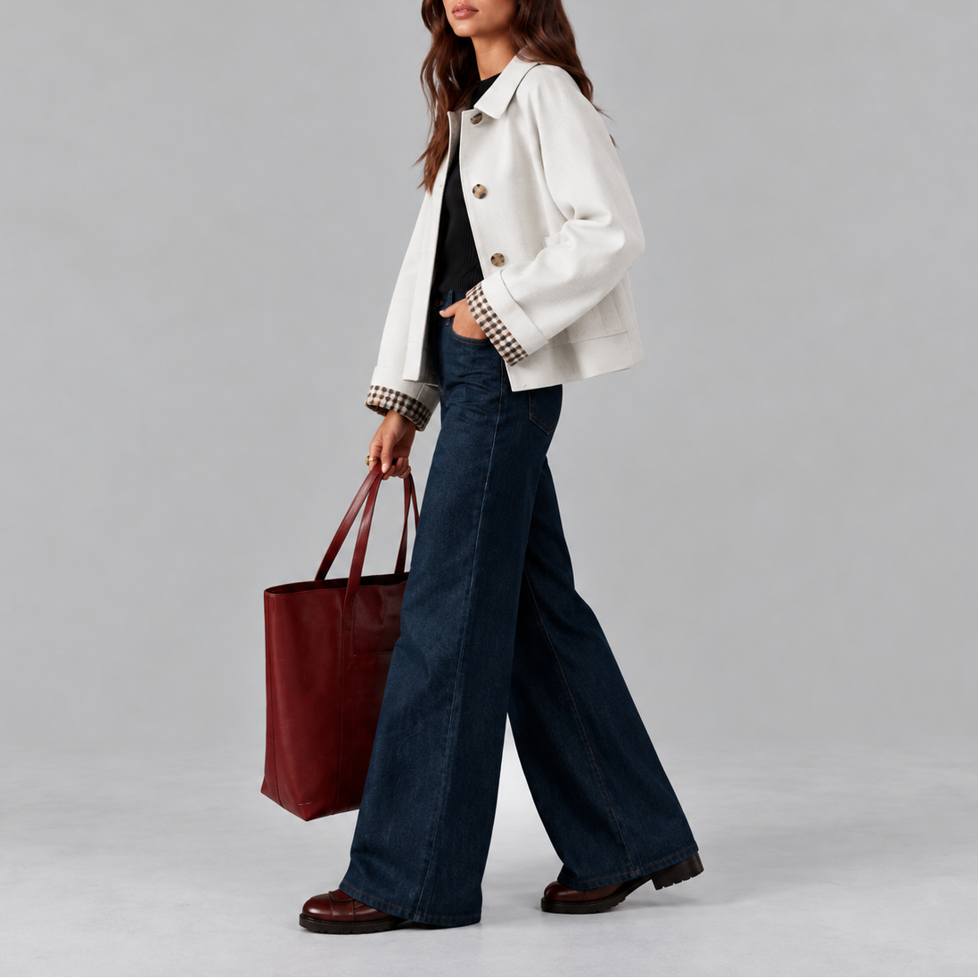 Giacca Trench Donna Corta con Fodera Scozzese