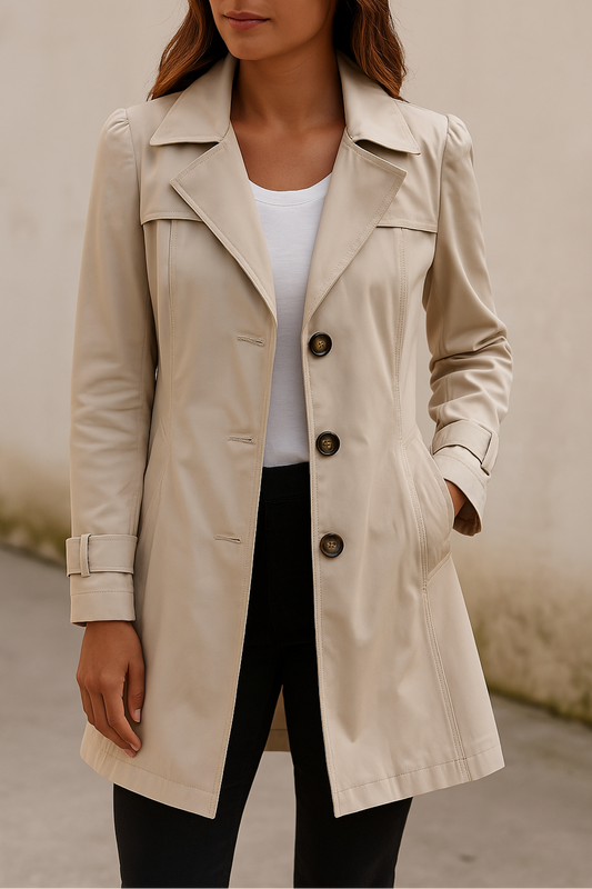 Trench Donna Doppiopetto con Collo a Revers e Cintura