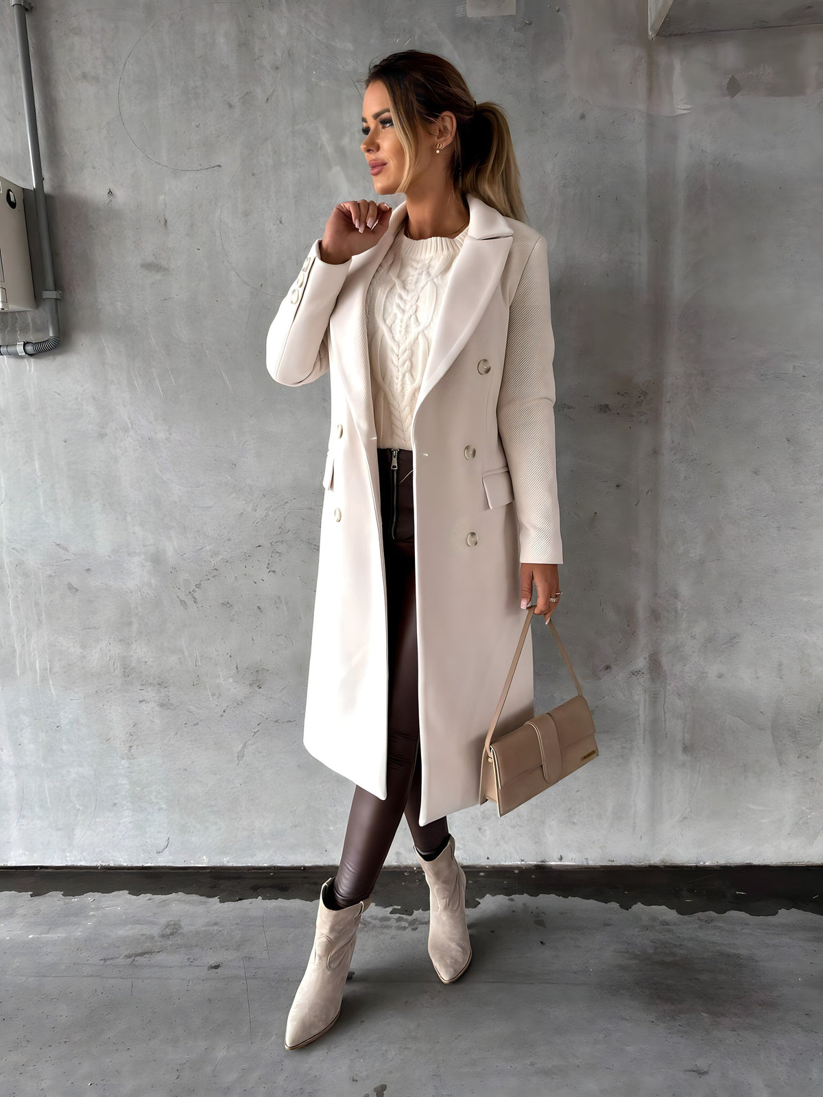 Cappotto Lungo Donna Doppiopetto con Revers Ampi