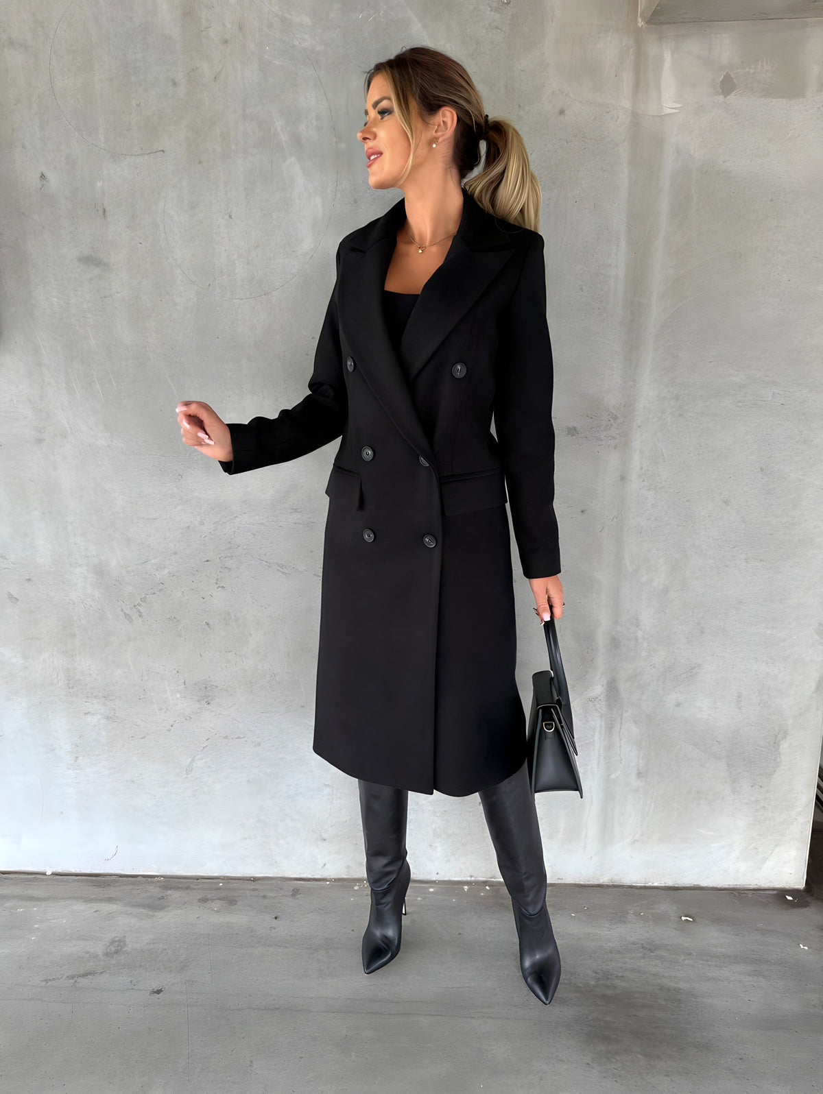 Cappotto Lungo Donna Doppiopetto con Revers Ampi