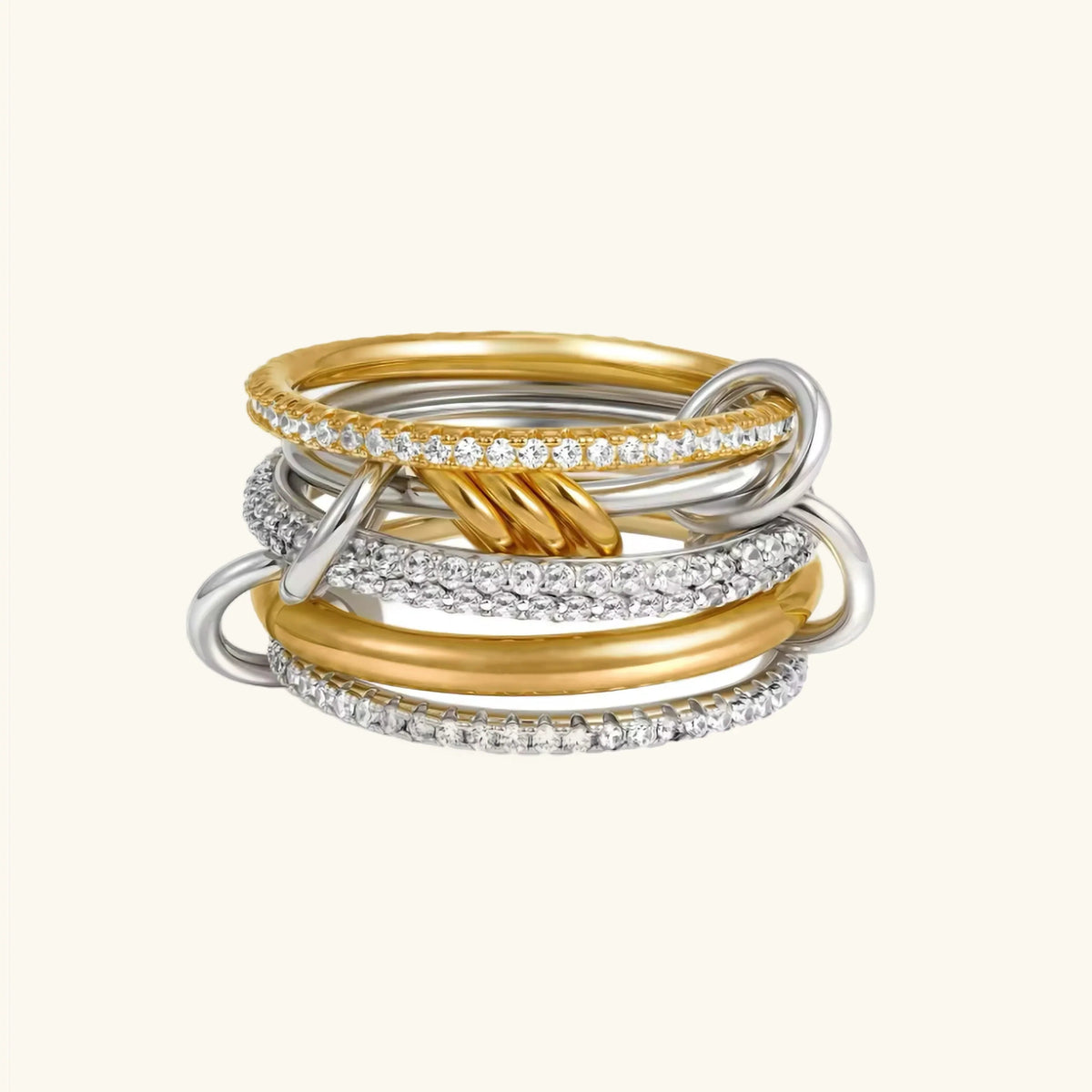 Anello Donna Placcato Oro Giallo 18k con Zirconi a Fasce Sovrapposte