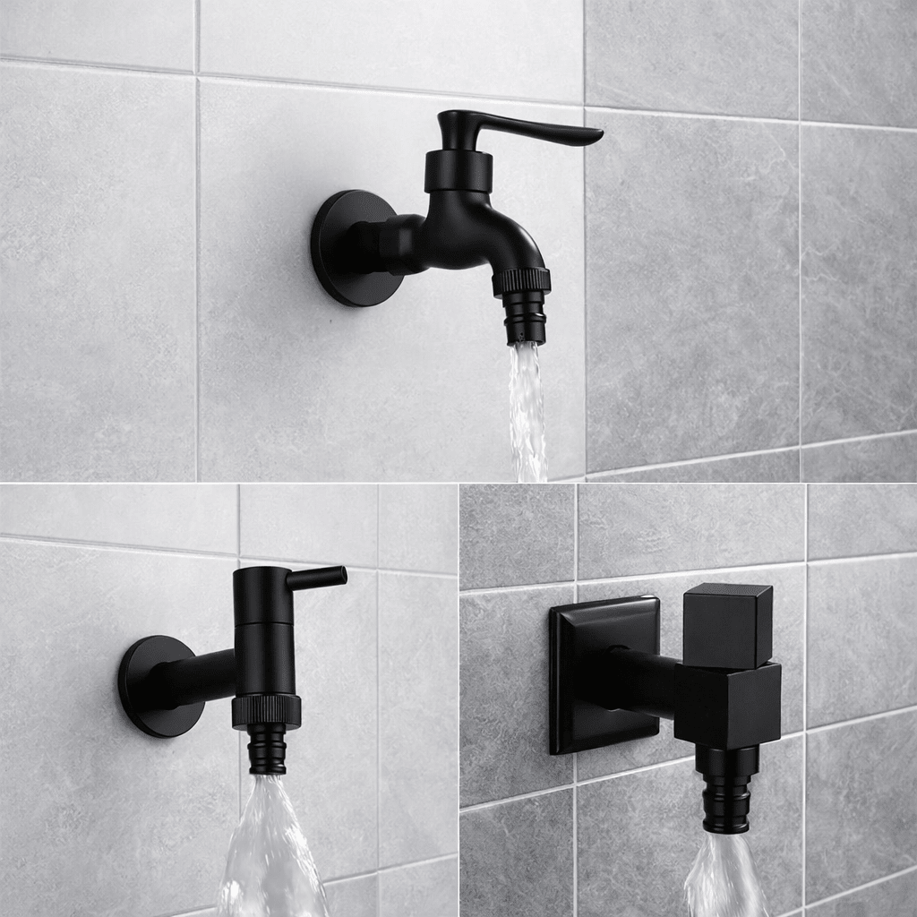 Rubinetto a Parete in Ottone Massiccio Nero Opaco per Cucina, Bagno e Giardino