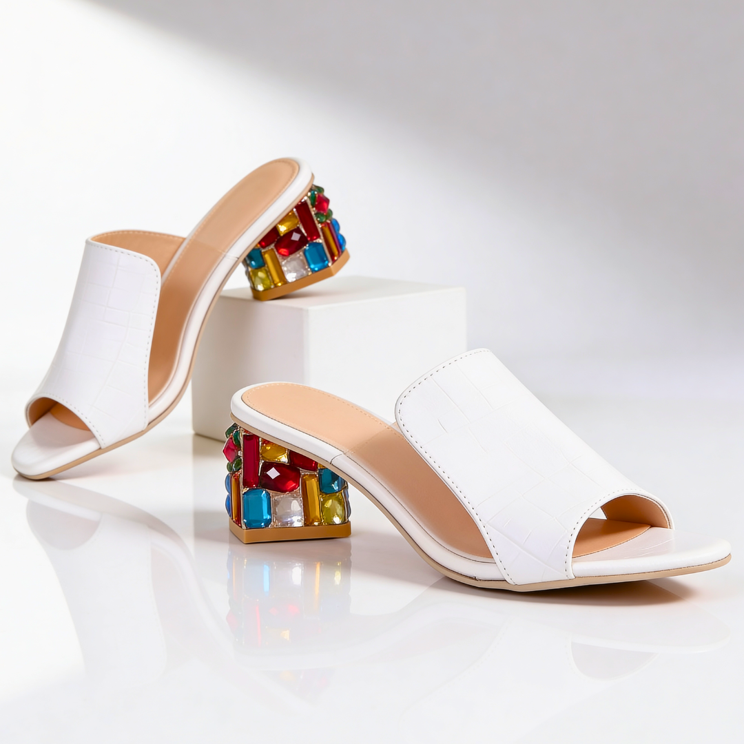 Sandali Donna Slide Tacco Gioiello con Strass Multicolor