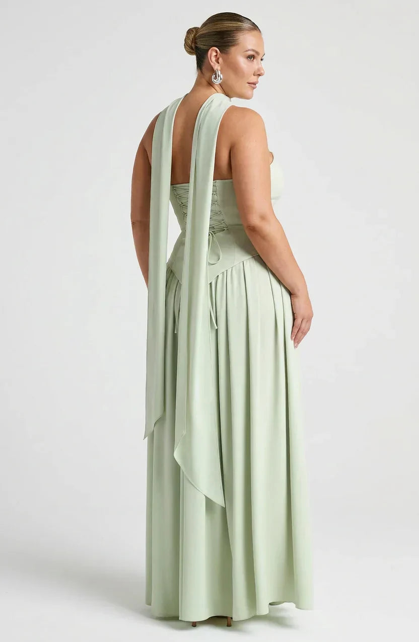 Vestito Elegante Donna Lungo Senza Spalline Bicolore con Spacco
