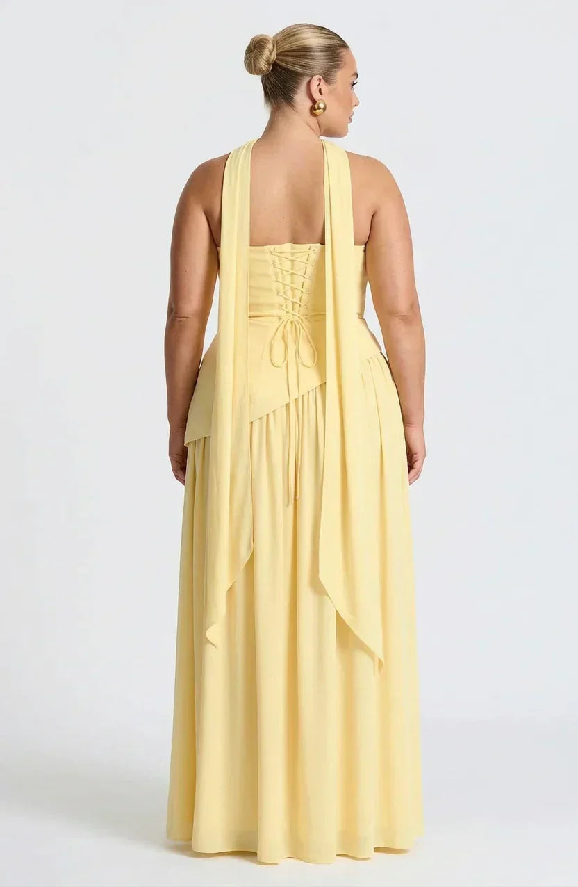 Vestito Elegante Donna Lungo Senza Spalline Bicolore con Spacco