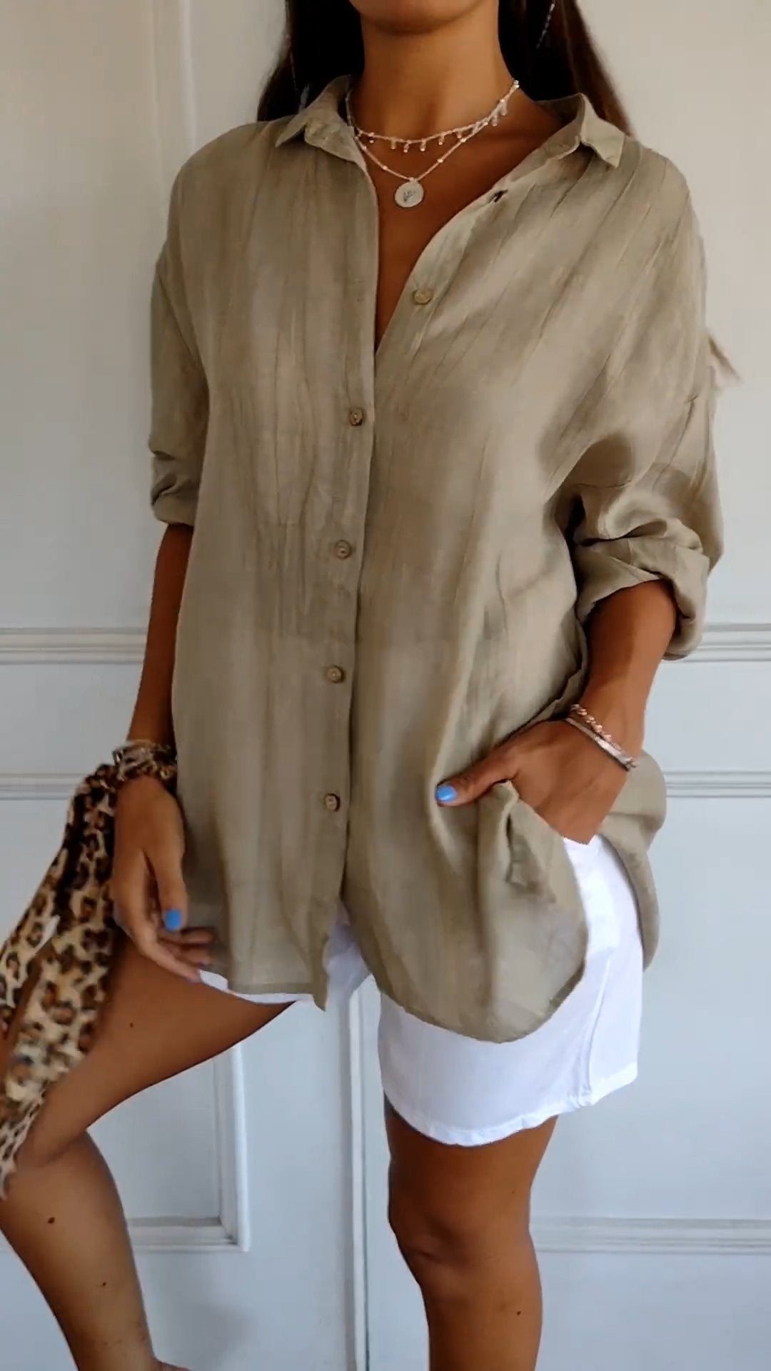Camicia Donna Maniche Lunghe Plissettata con Tasche