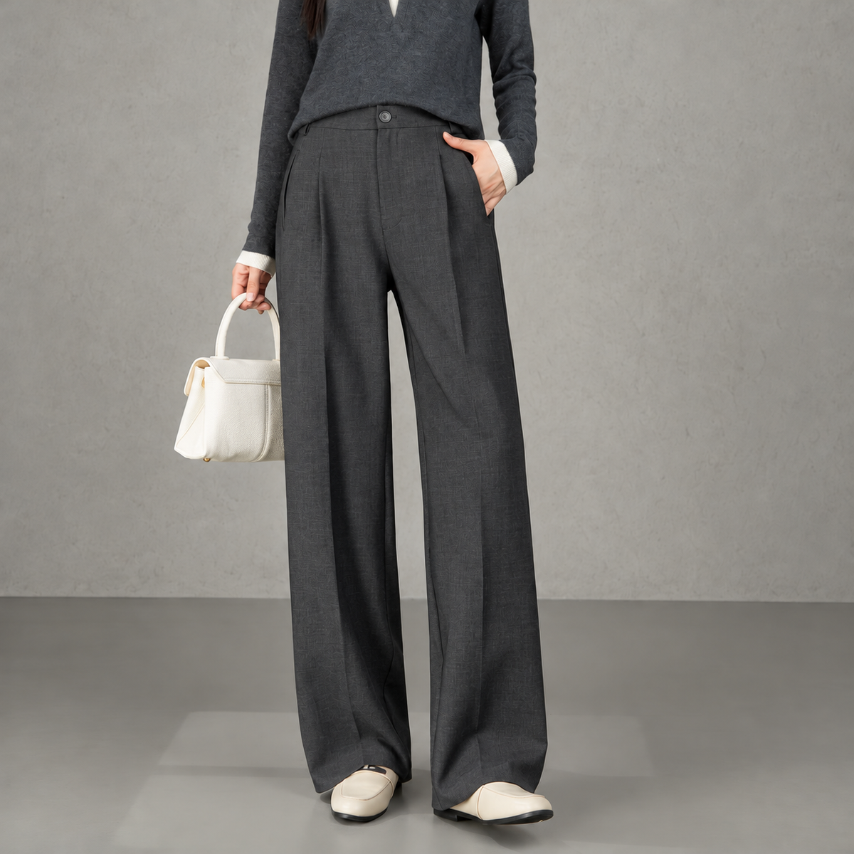 Pantaloni Donna in Lana a Gamba Dritta, Vestibilità Strutturata Invernale