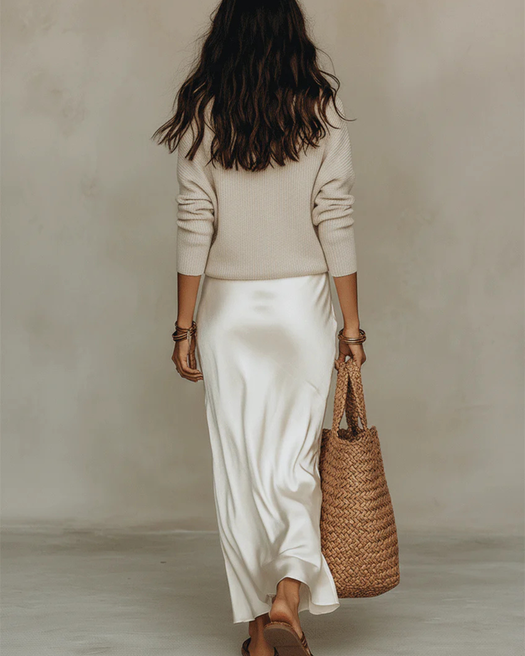 Abito Midi Donna in Raso con Cardigan in Maglia - Set 2 Pezzi