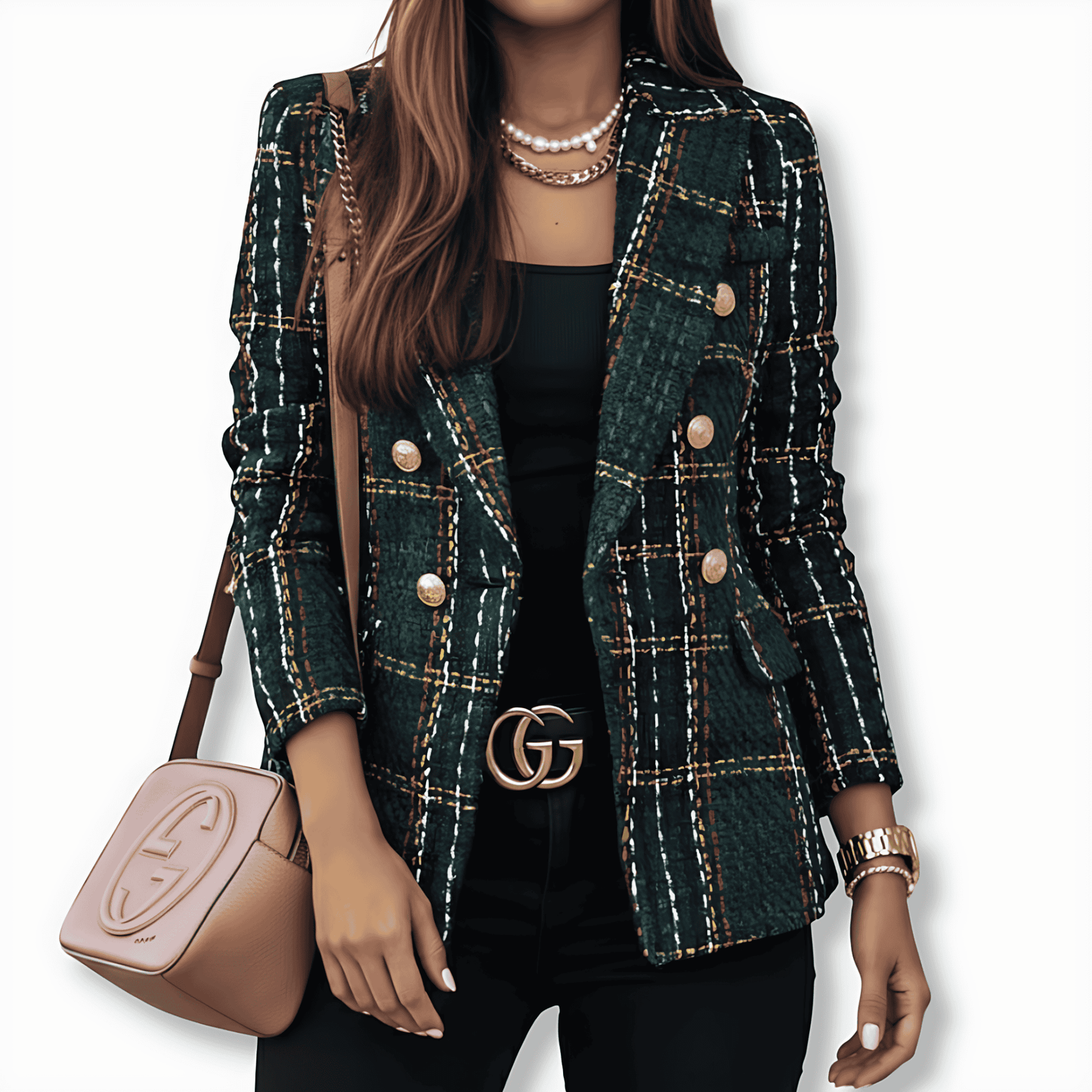 Donna - Blazer a quadri - stile doppiopetto