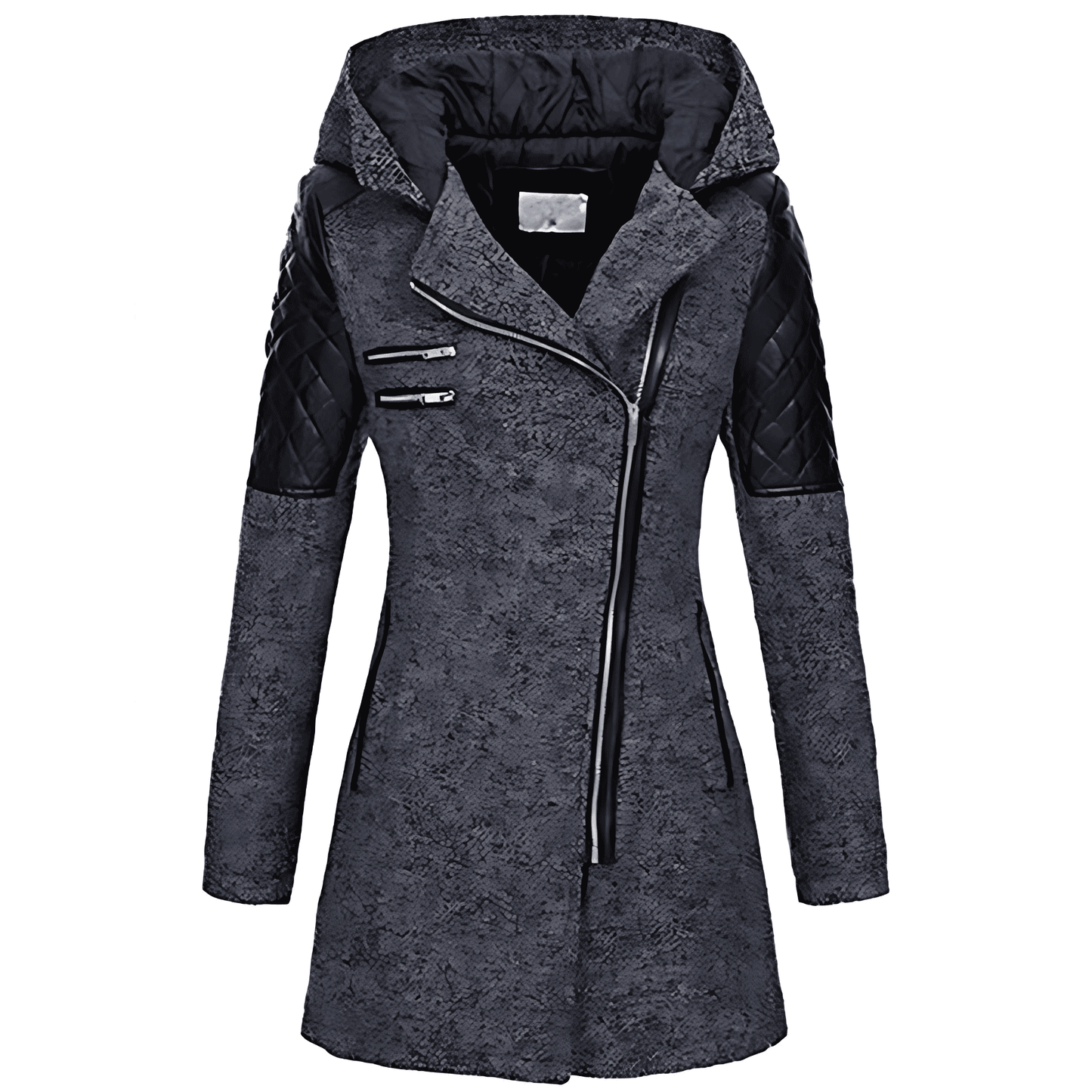 Donna - Cappotto asimmetrico con zip - Pannelli trapuntati