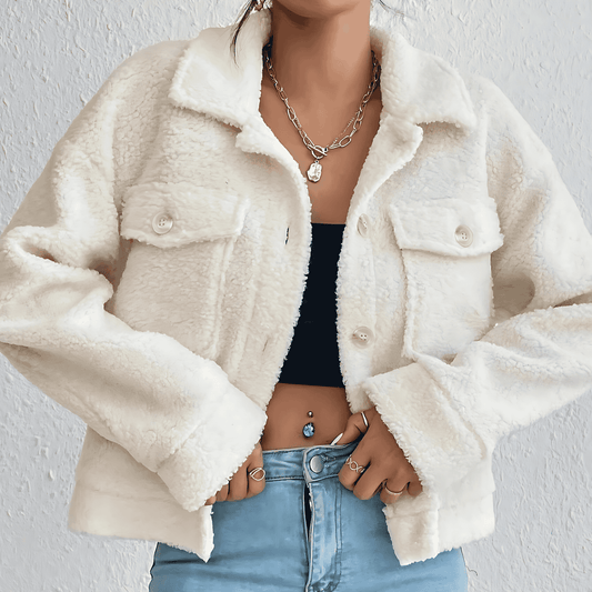 Donna - Cappotto cropped in tessuto sherpa - misto lana