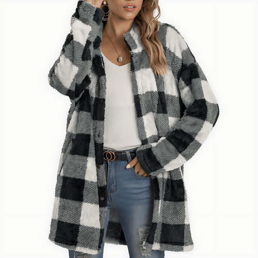 Donna - Cappotto elegante a quadri - Stile invernale