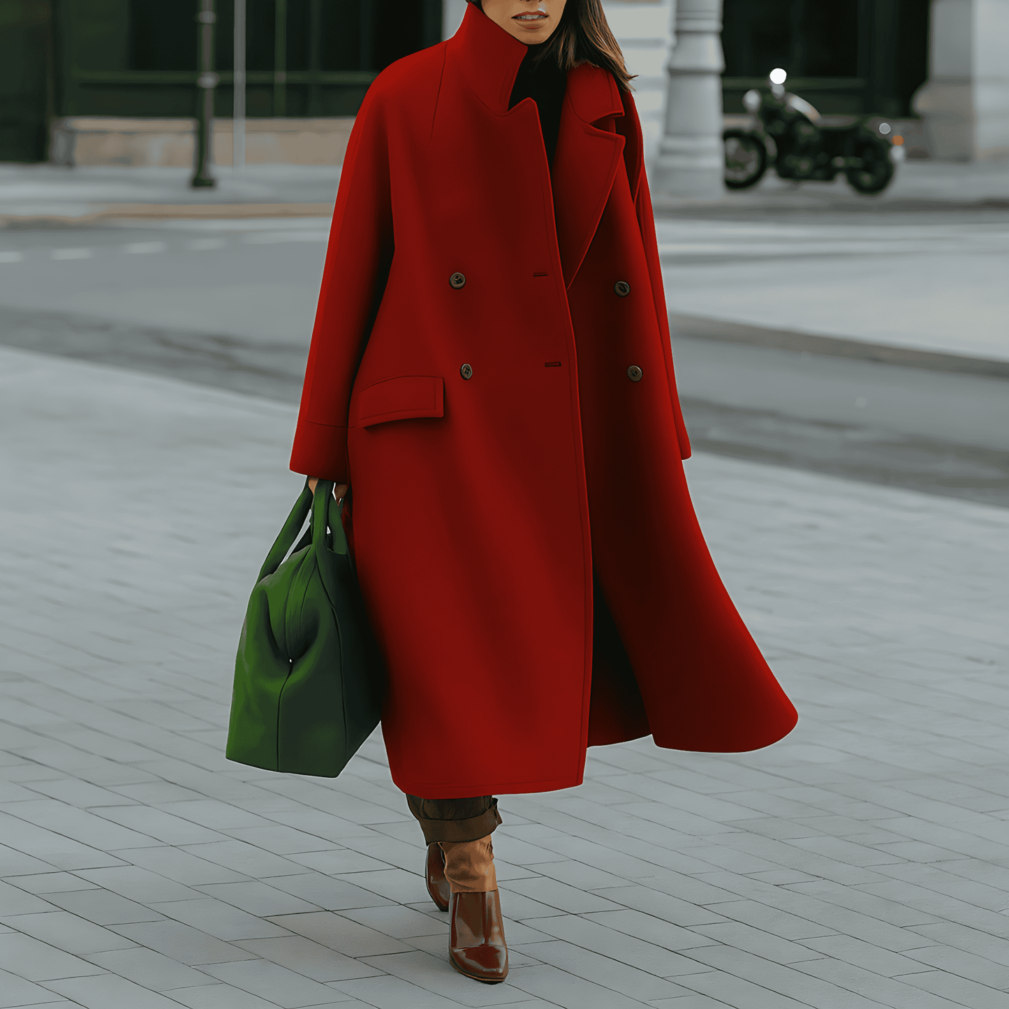 Donna - Cappotto lungo elegante e caldo - doppio petto