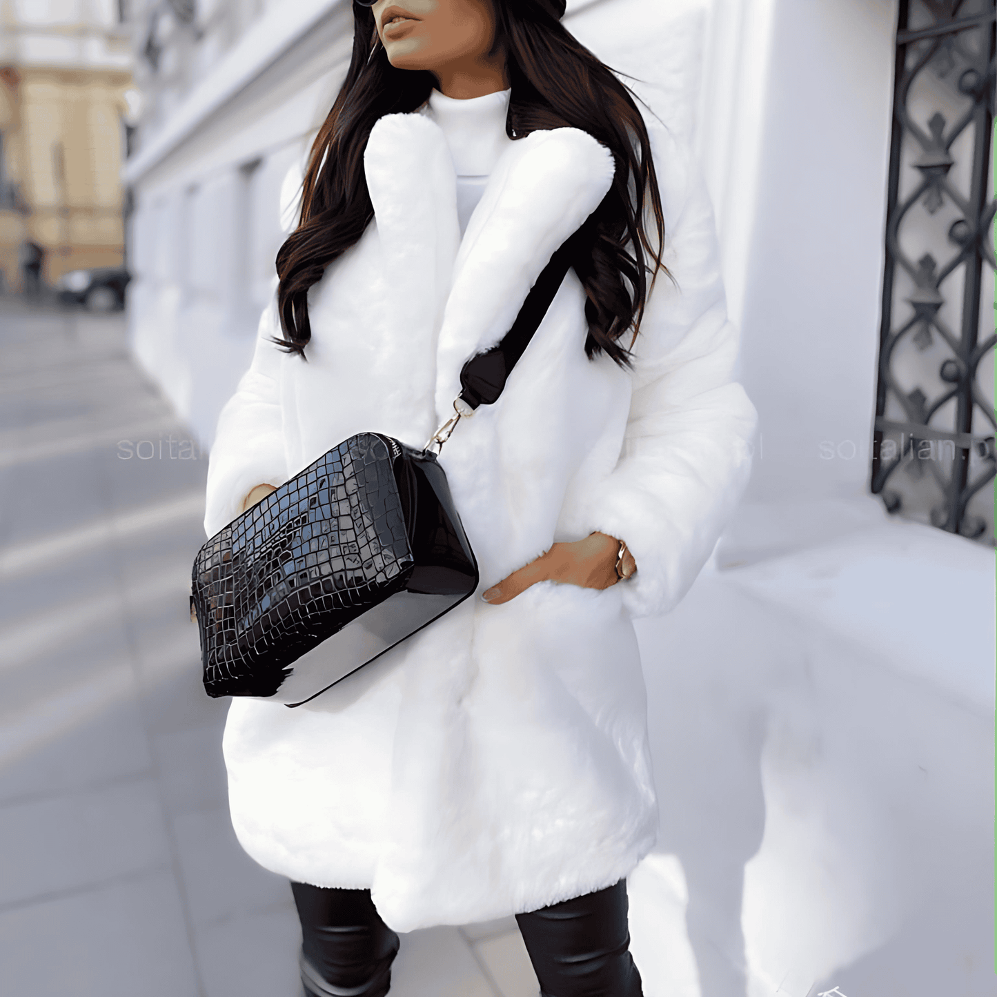 Donna - Cappotto morbido oversize con colletto a bavero