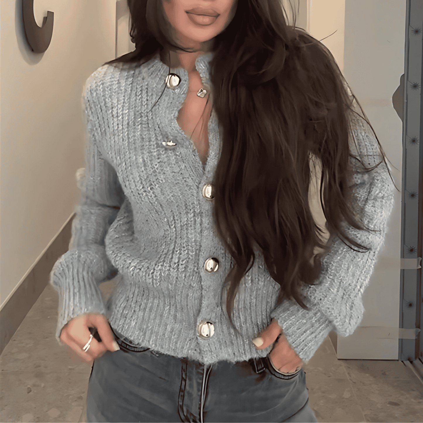 Donna - Cardigan elegante con dettagli a bottoni