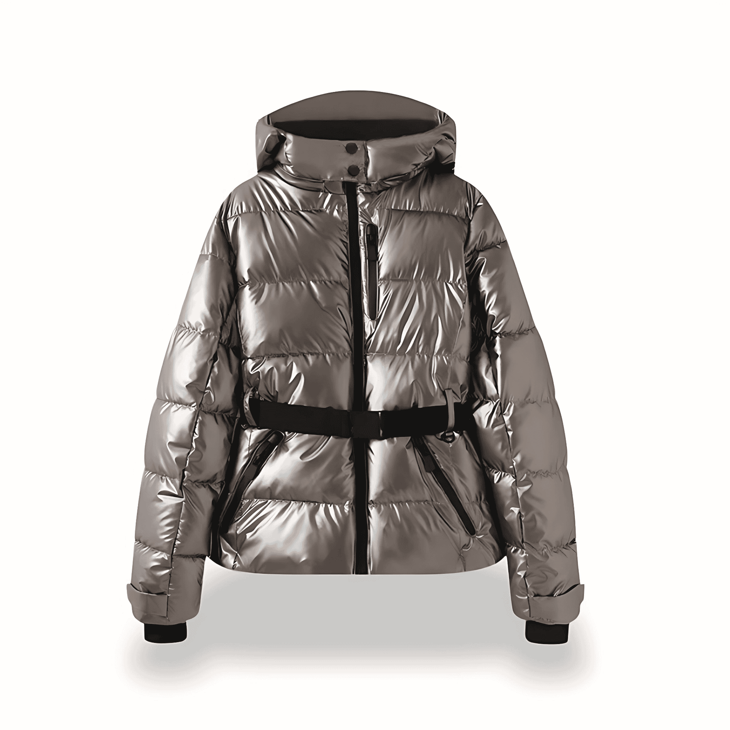 Donna - Giacca Puffer con cappuccio e cintura - Stile accogliente