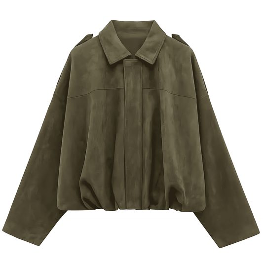 Donna - Giacca corta oversize - Ecopelle scamosciata