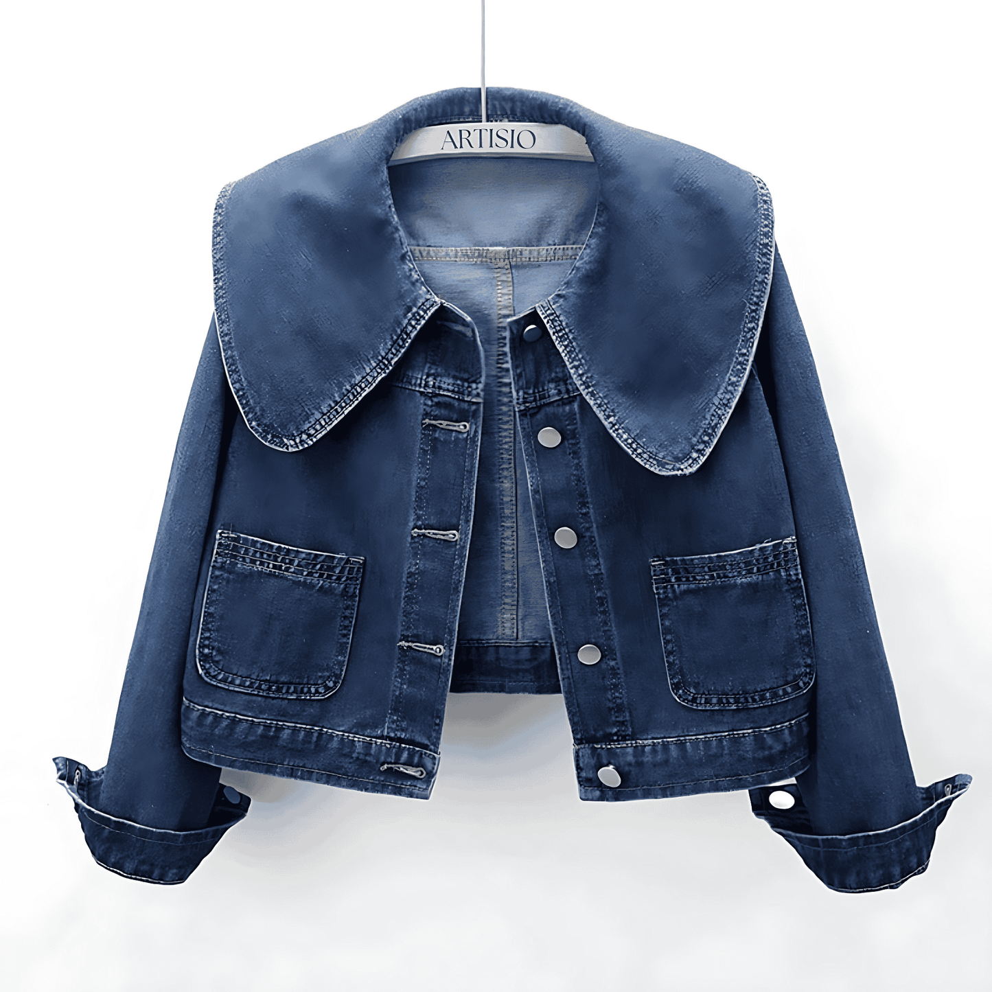 Donna - Giacca di jeans - Crop blu vintage con colletto alla marinara