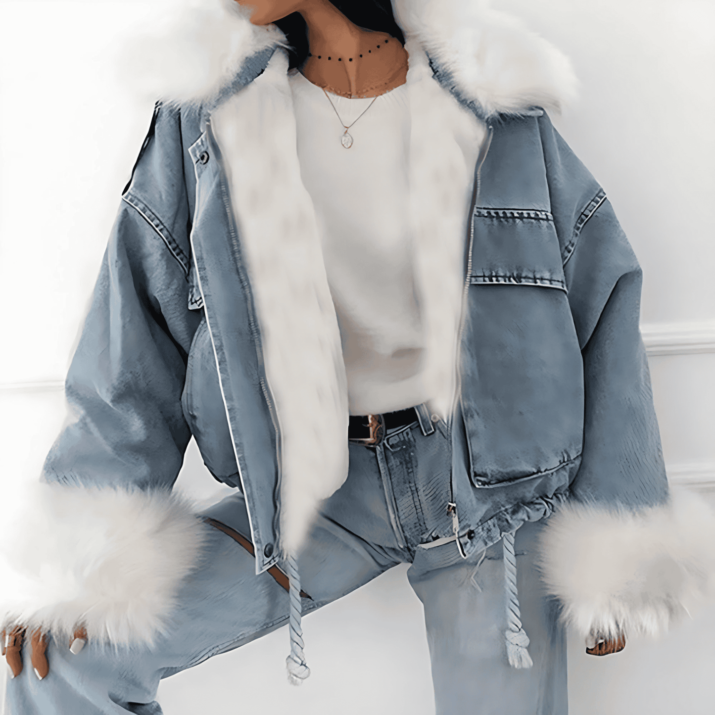 Donna - Giacca in denim - Rivestimento in pelliccia sintetica
