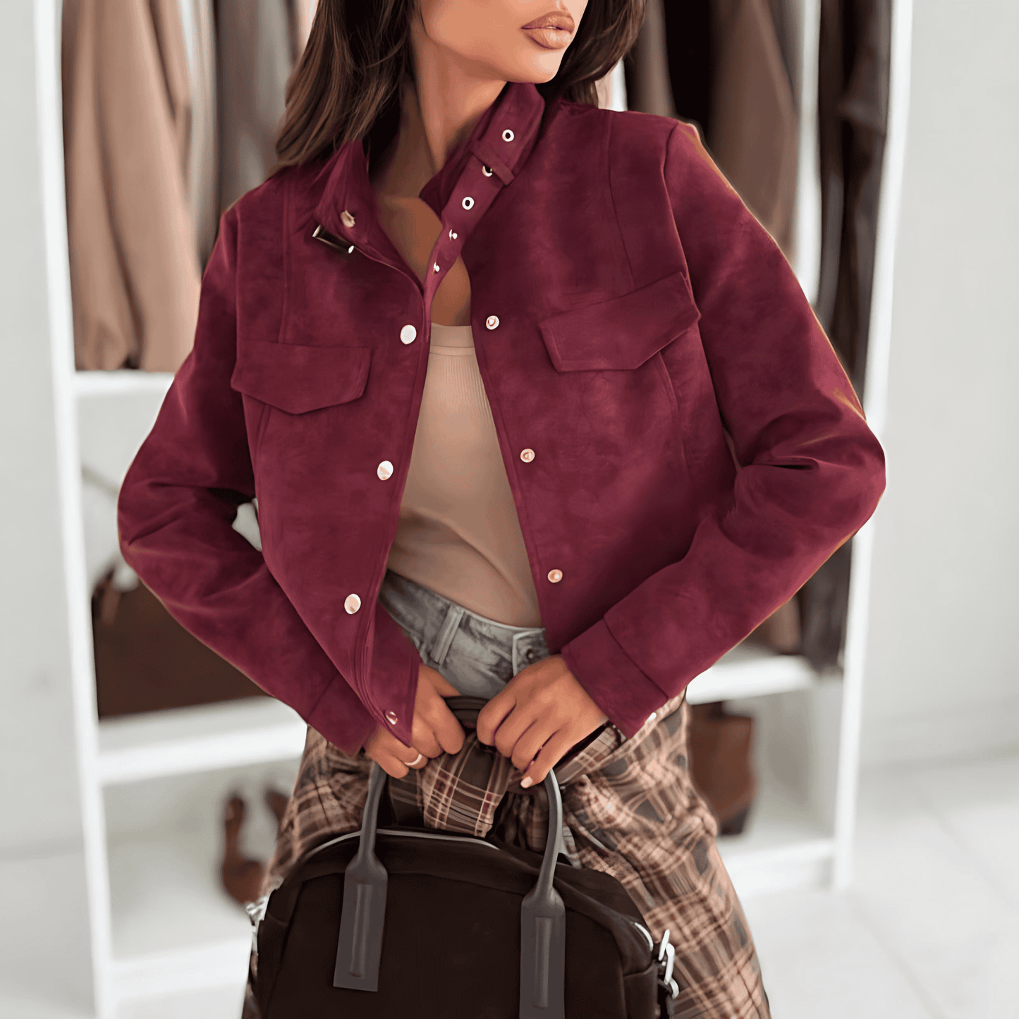 Donna - Giacca in pelle scamosciata Soft Feel - Dettagli con bottoni