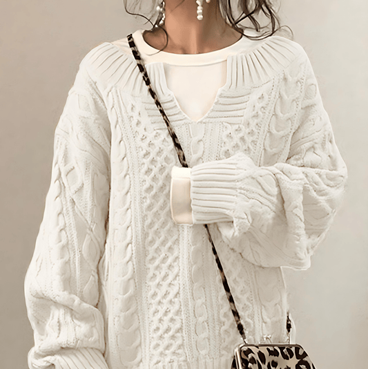Donna - Maglia con scollo a V in maglia a cavo - Comfort oversize