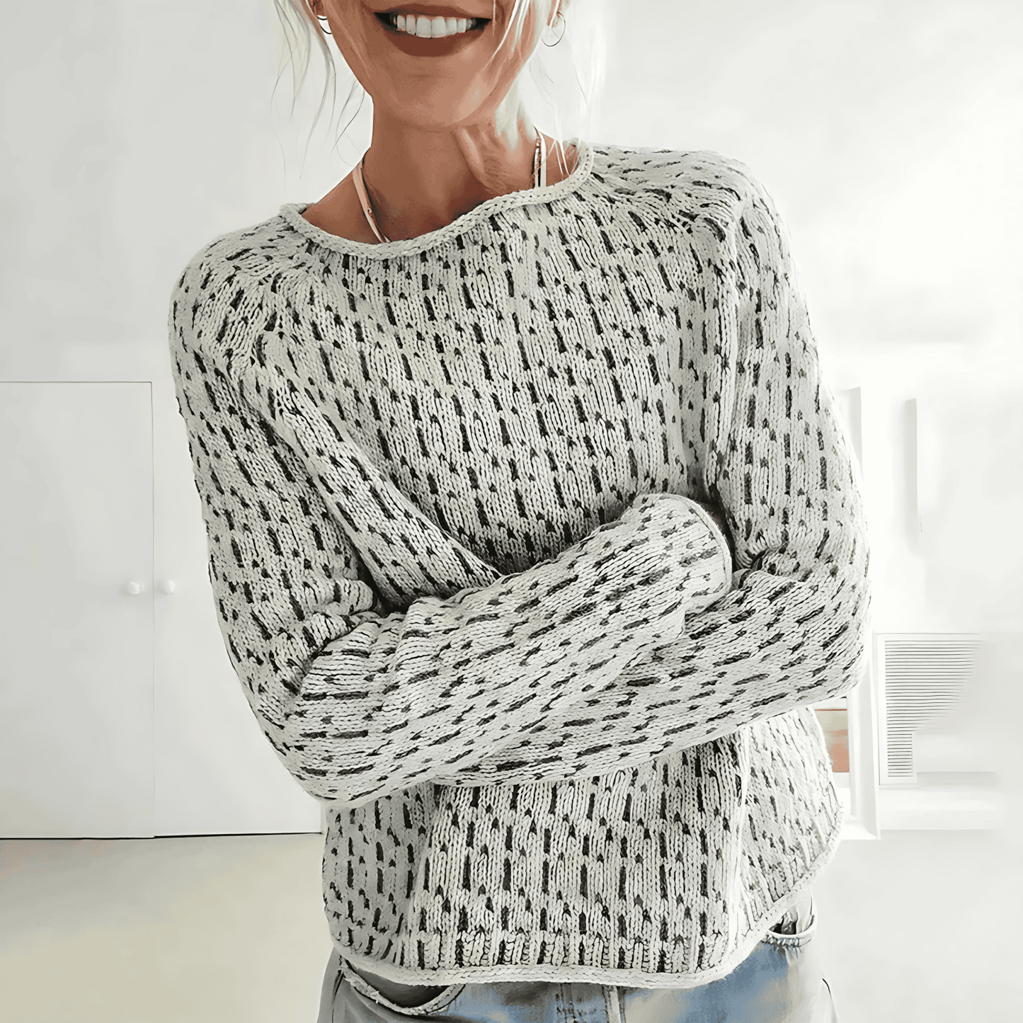 Donna - Maglione a maglia - Grigio elegante a maniche lunghe