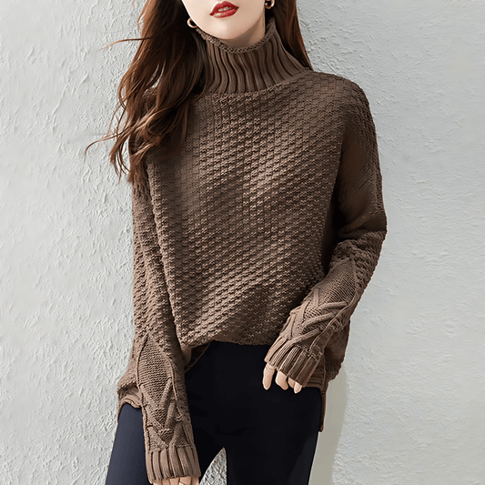 Donna - Maglione a maglia a cavo - Stile dolcevita
