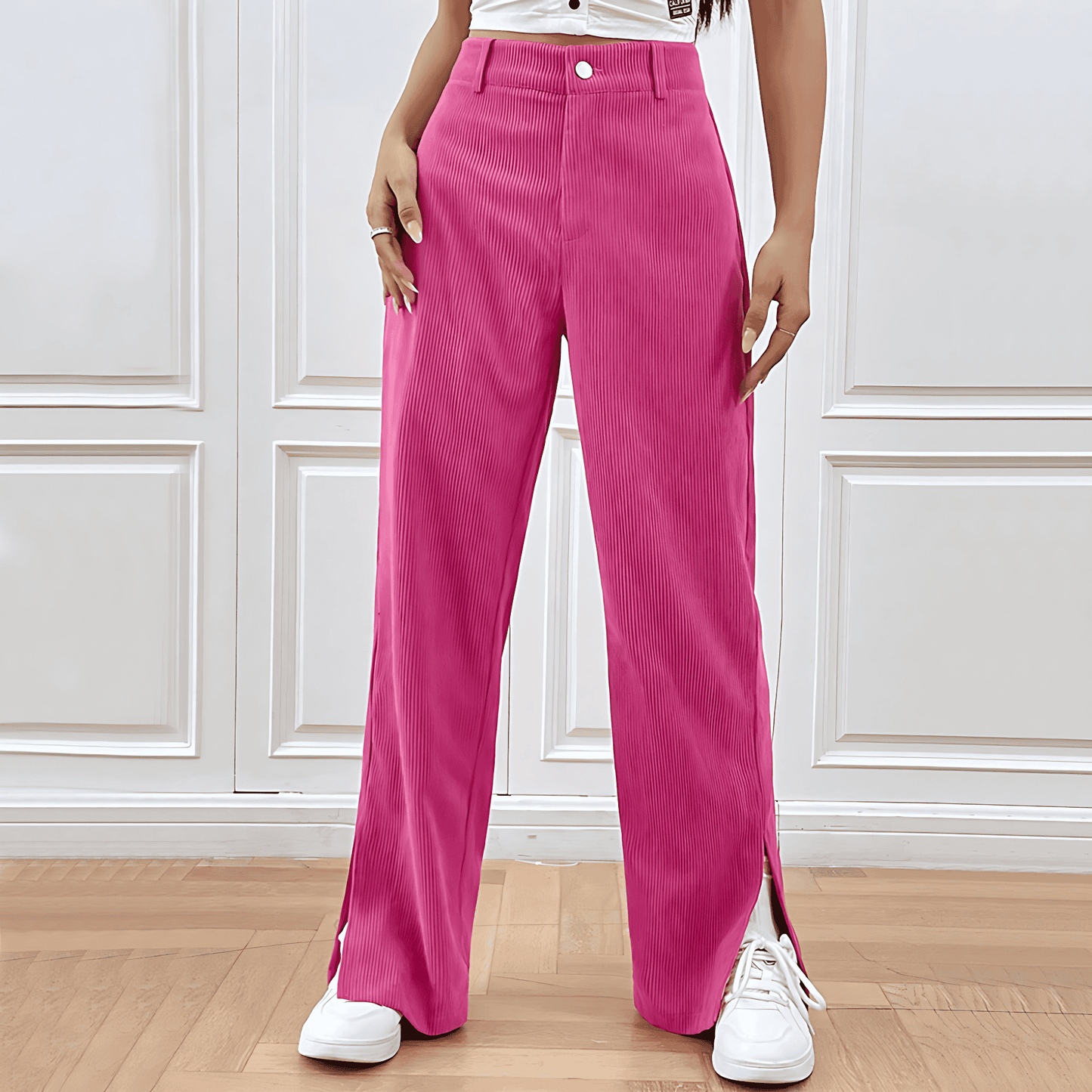Donna - Pantaloni di velluto a coste a gamba larga di tendenza