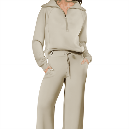 Donna - Set tuta sportiva a gamba larga con zip e coulisse