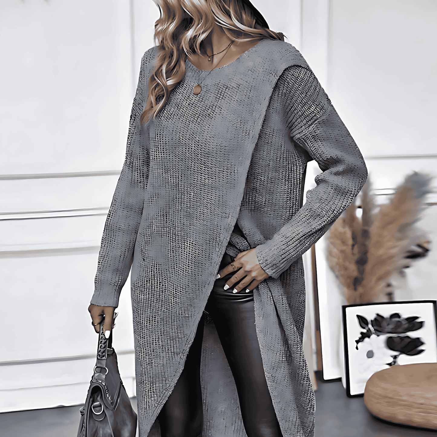 Donna - Vestito a maglione - Solido con orlo irregolare