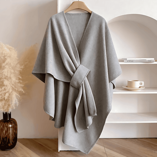 Donna - Cappotto poncho in lana drappeggiato con cintura in vita