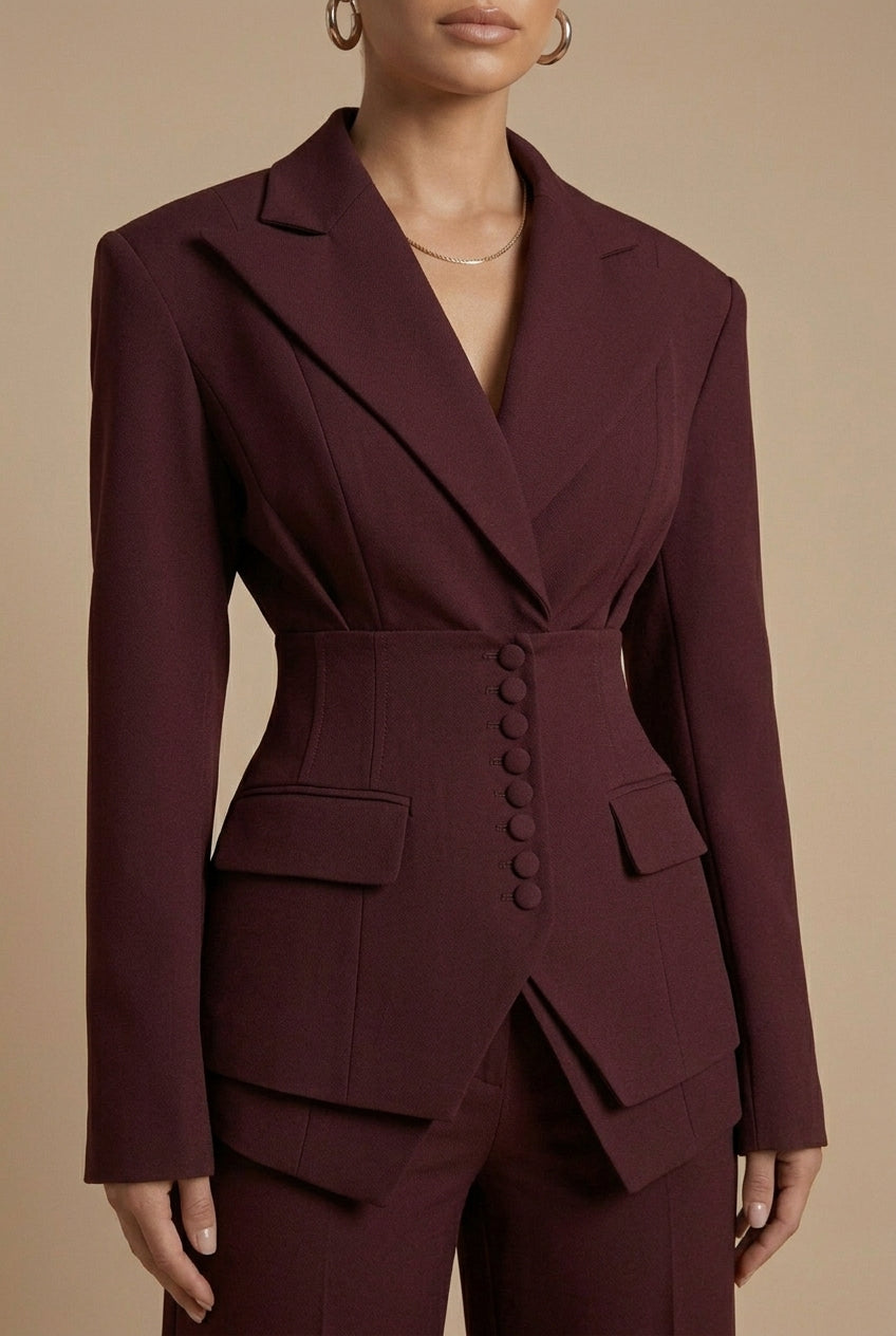 Completo Donna Elegante Blazer Revers a Punta e Pantaloni Palazzo