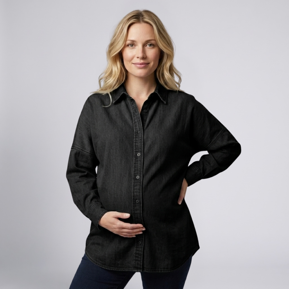 Camicia Premaman Comoda a Maniche Lunghe con Bottoni Frontali