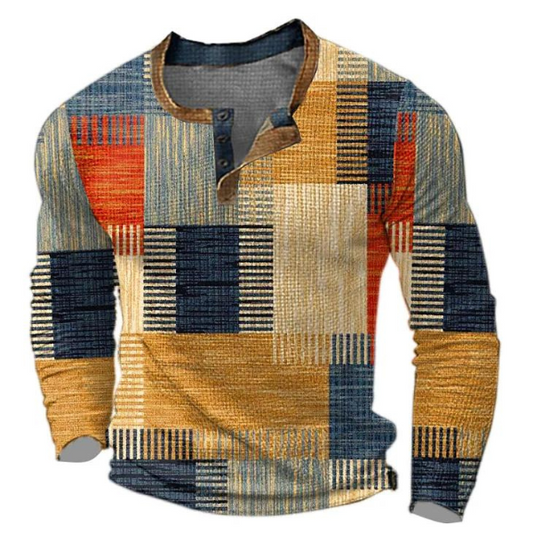 Maglione Uomo Comfort a Blocchi di Colore con Chiusura a Bottoni