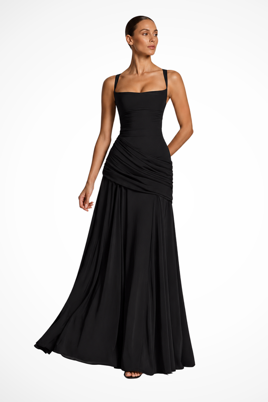 Abito Cerimonia Donna Maxi Scollo Quadrato con Spacco Laterale
