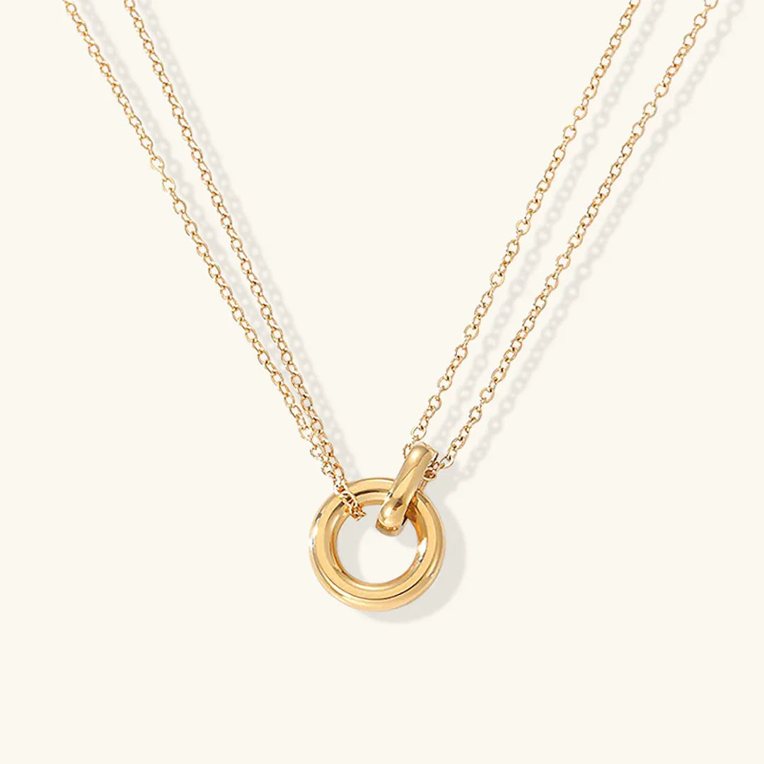 Collana Donna Pendente Cerchio Placcata Oro, Catena Acciaio