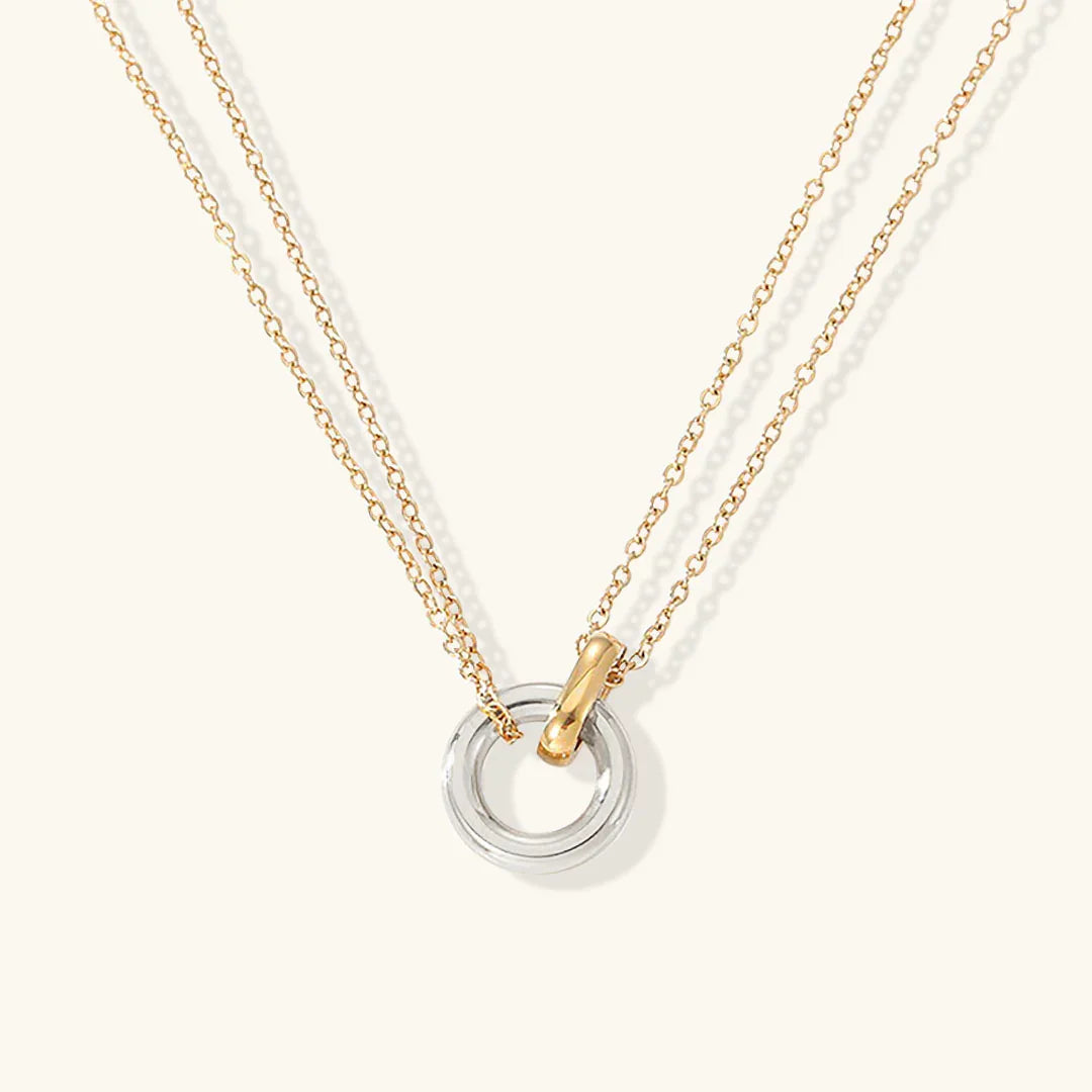 Collana Donna Pendente Cerchio Placcata Oro, Catena Acciaio