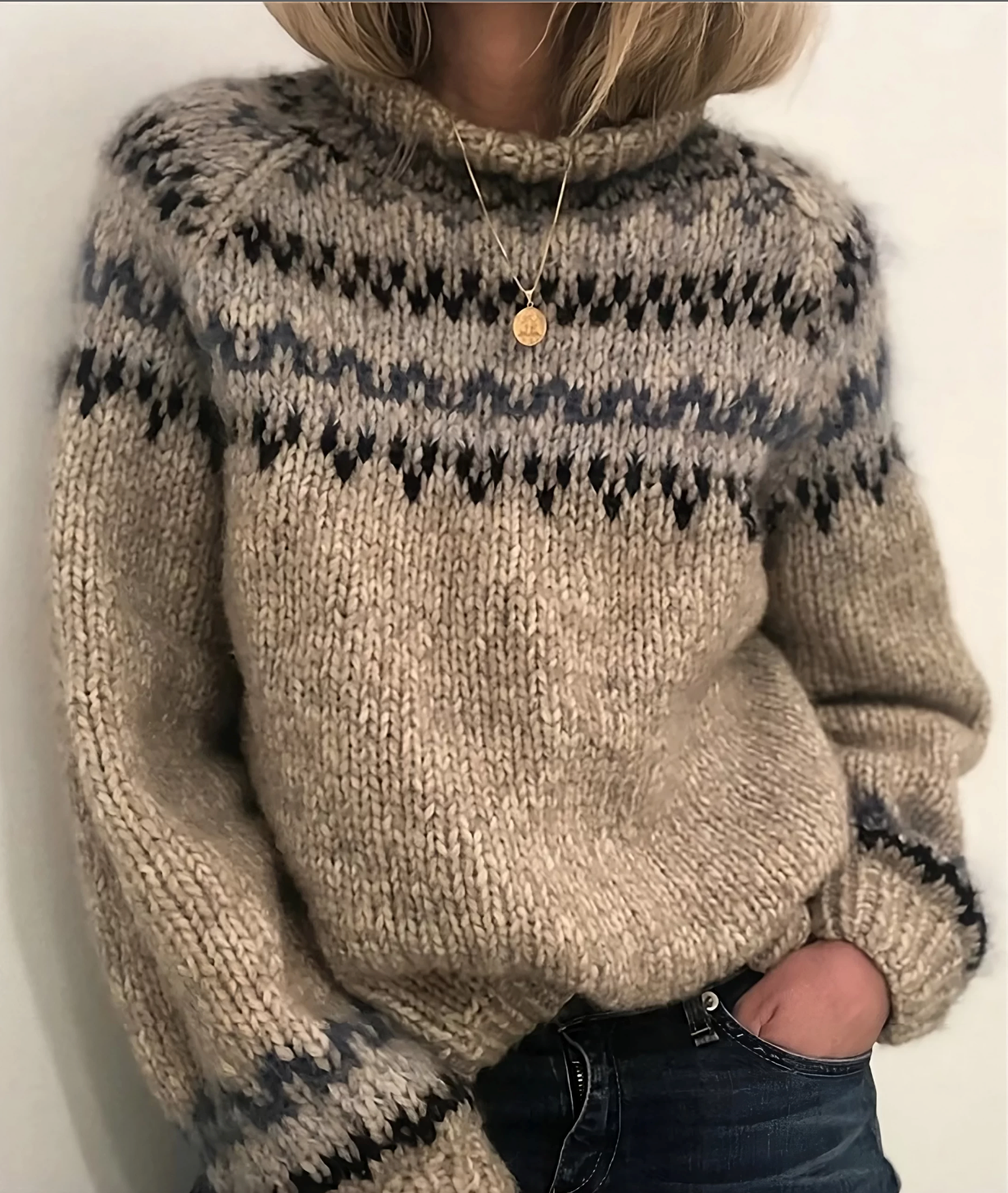 Maglione a Collo Alto per Donne – Lana Islandese, Grigio con Collo Alto per Outfit Casual Autunnali e Invernali