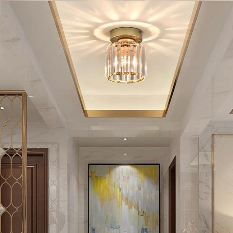Plafoniera da Soffitto Nera con Paralume in Cristallo e Struttura in Ottone