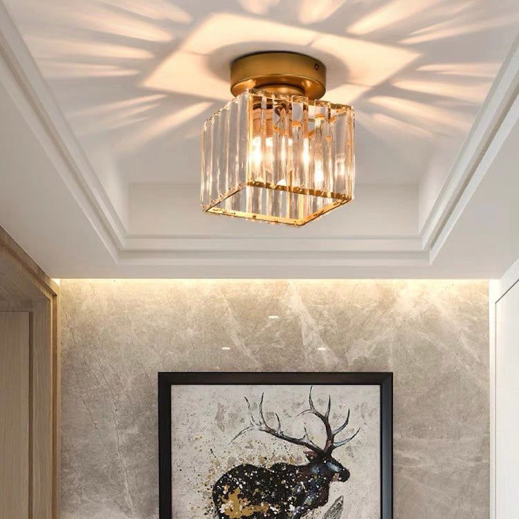 Plafoniera da Soffitto Nera con Paralume in Cristallo e Struttura in Ottone