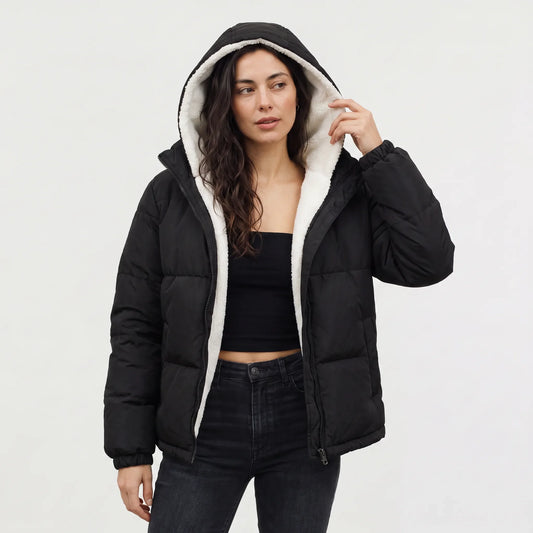 Hooded puffer jacket met fleece voering
