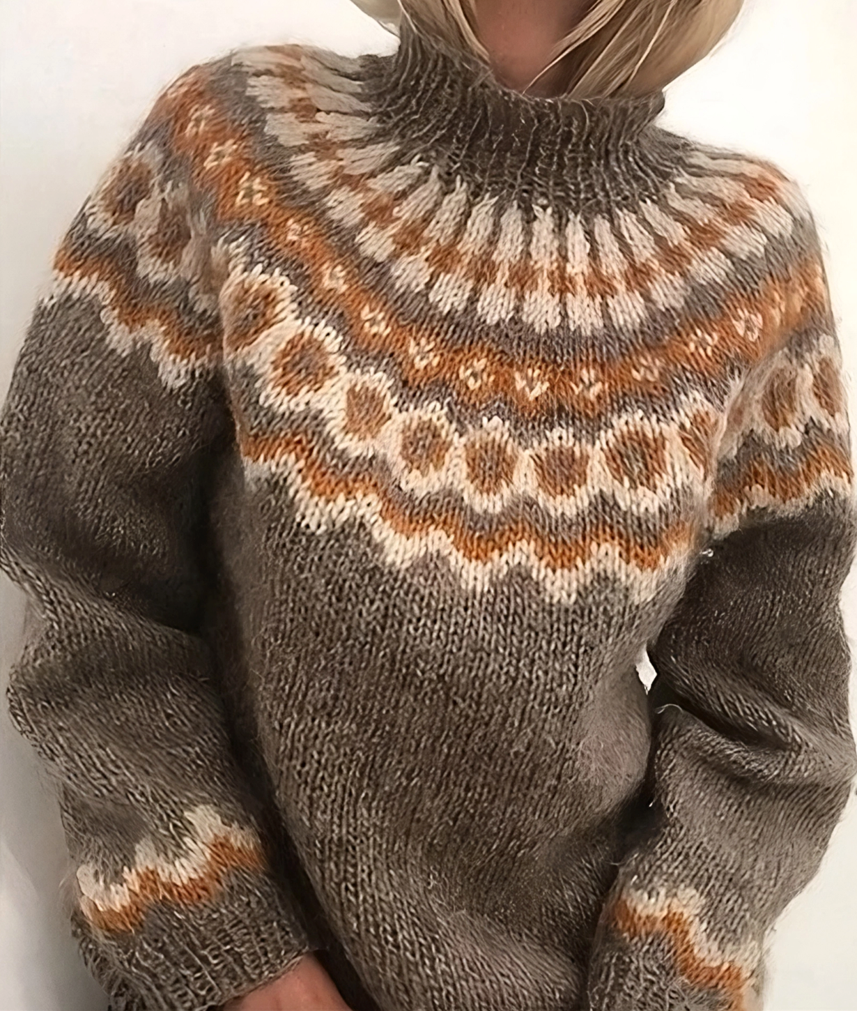 Maglione a Collo Alto per Donne – Lana Islandese, Grigio con Collo Alto per Outfit Casual Autunnali e Invernali